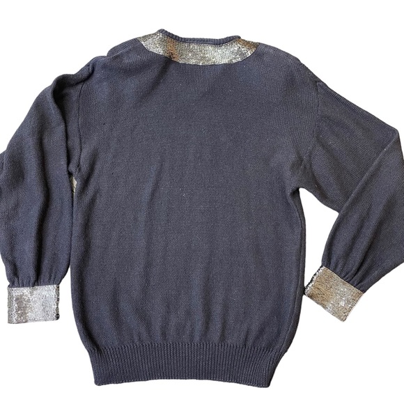 VINTAGE Bonnie Boerer Sweater Size M Navy Silver Embellished 80s Holiday knit - Picture 13 of 16